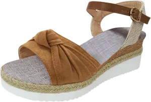 Cathalem Summer Sandals for Women 2024 Dressy Open Toe Ankle Strap Casual Low Heel Slip on Sandals Espadrille Sandals