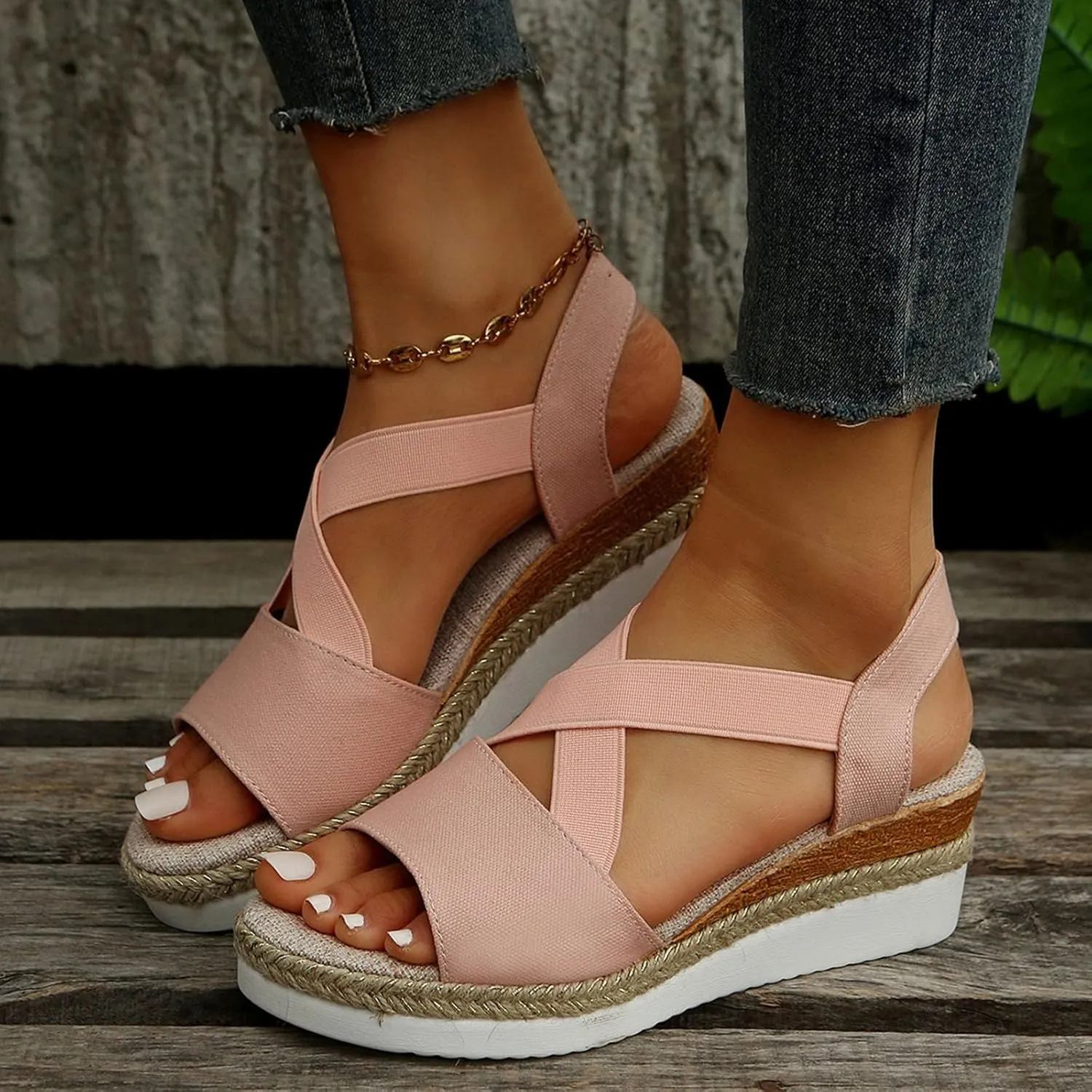 Cathalem Summer Sandals for Women 2024 Dressy Open Toe Ankle Strap Casual Low Heel Slip on Sandals Espadrille Sandals
