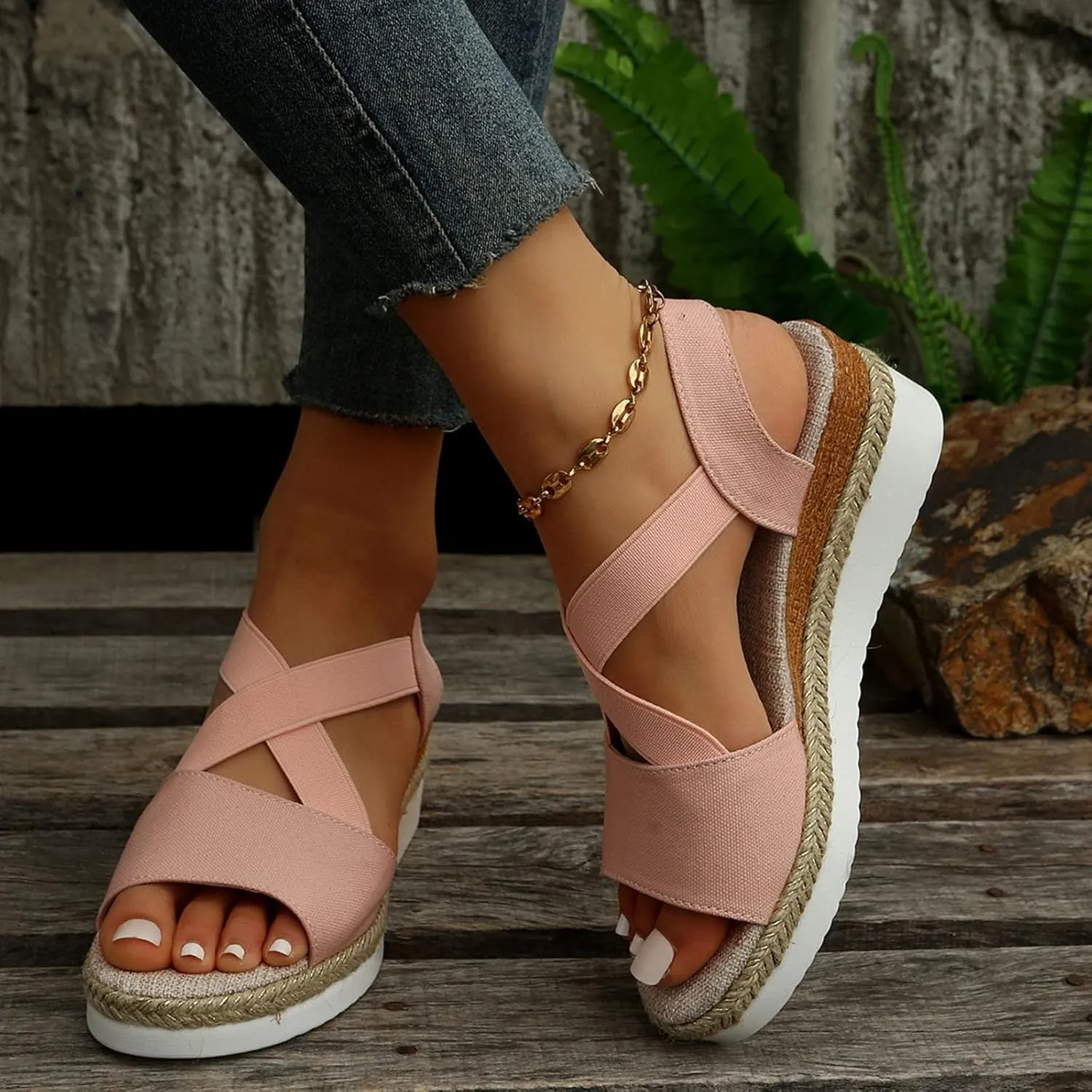 Cathalem Summer Sandals for Women 2024 Dressy Open Toe Ankle Strap Casual Low Heel Slip on Sandals Espadrille Sandals