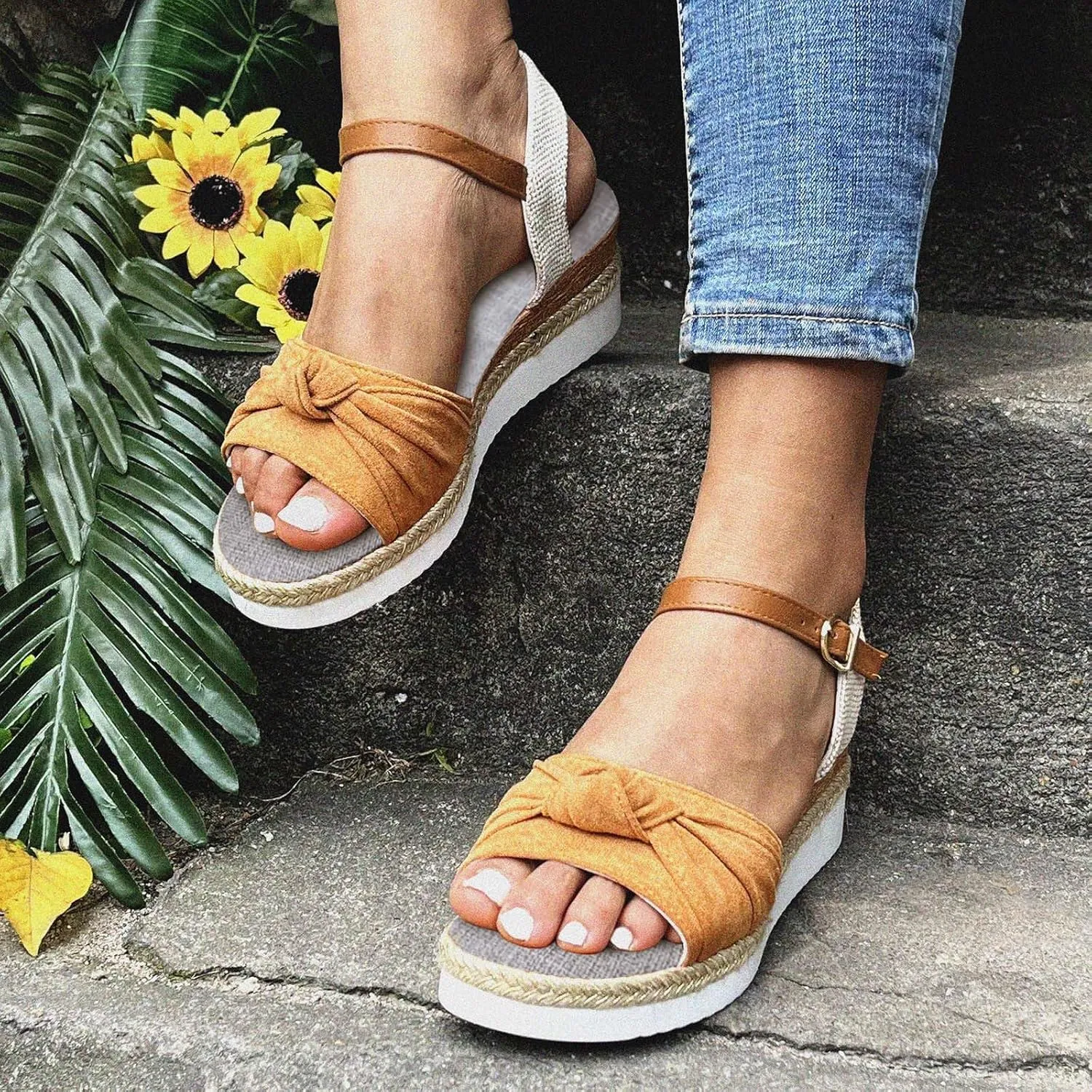 Cathalem Summer Sandals for Women 2024 Dressy Open Toe Ankle Strap Casual Low Heel Slip on Sandals Espadrille Sandals