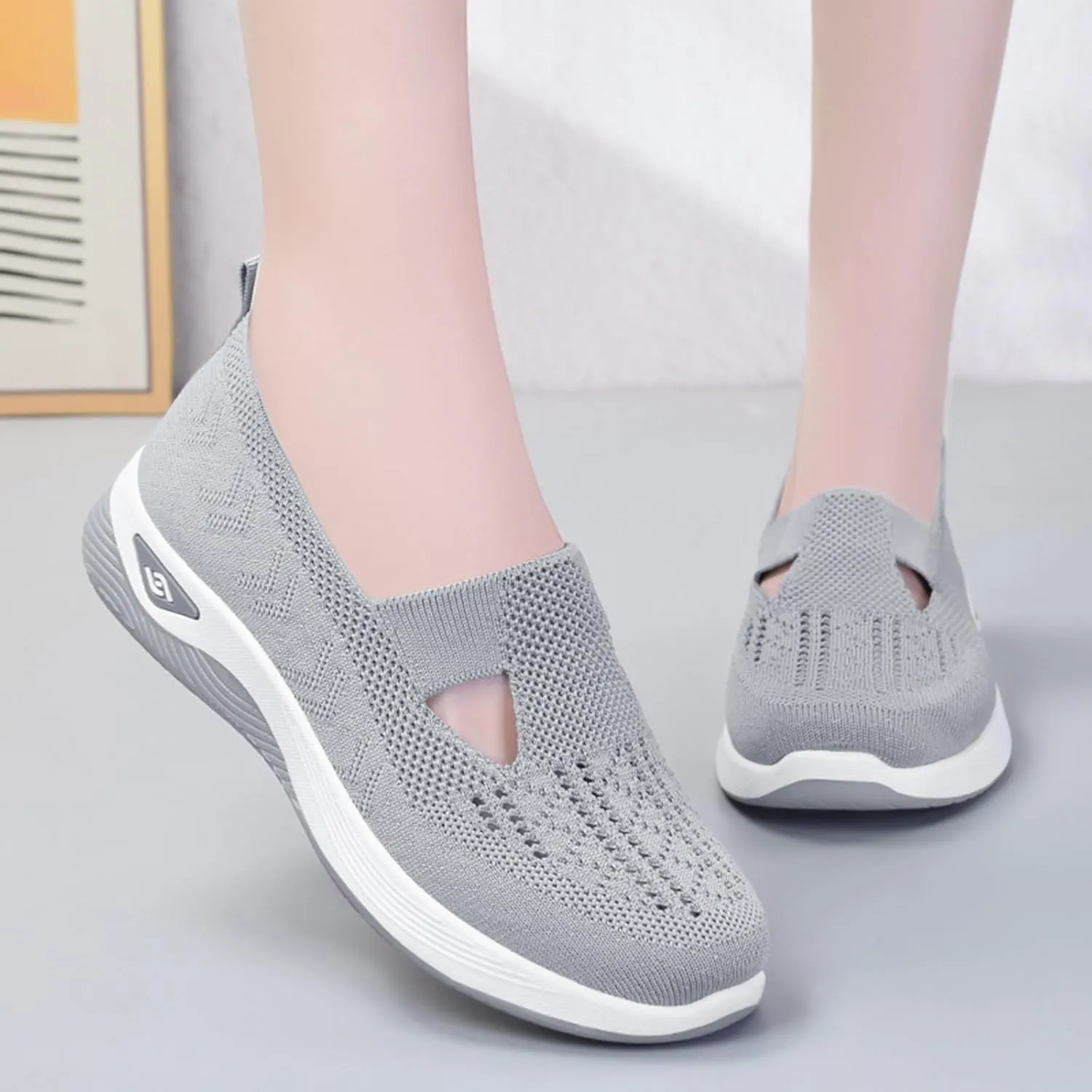 Cathalem Summer Sandals for Women 2024 Walking Slip on Diabetic Foam Shoes Hands Free Slip in Sneakers Arch Support