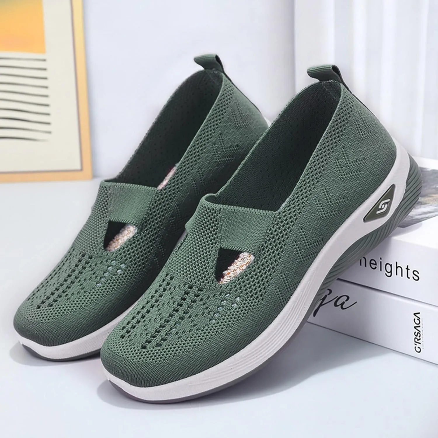 Cathalem Summer Sandals for Women 2024 Walking Slip on Diabetic Foam Shoes Hands Free Slip in Sneakers Arch Support