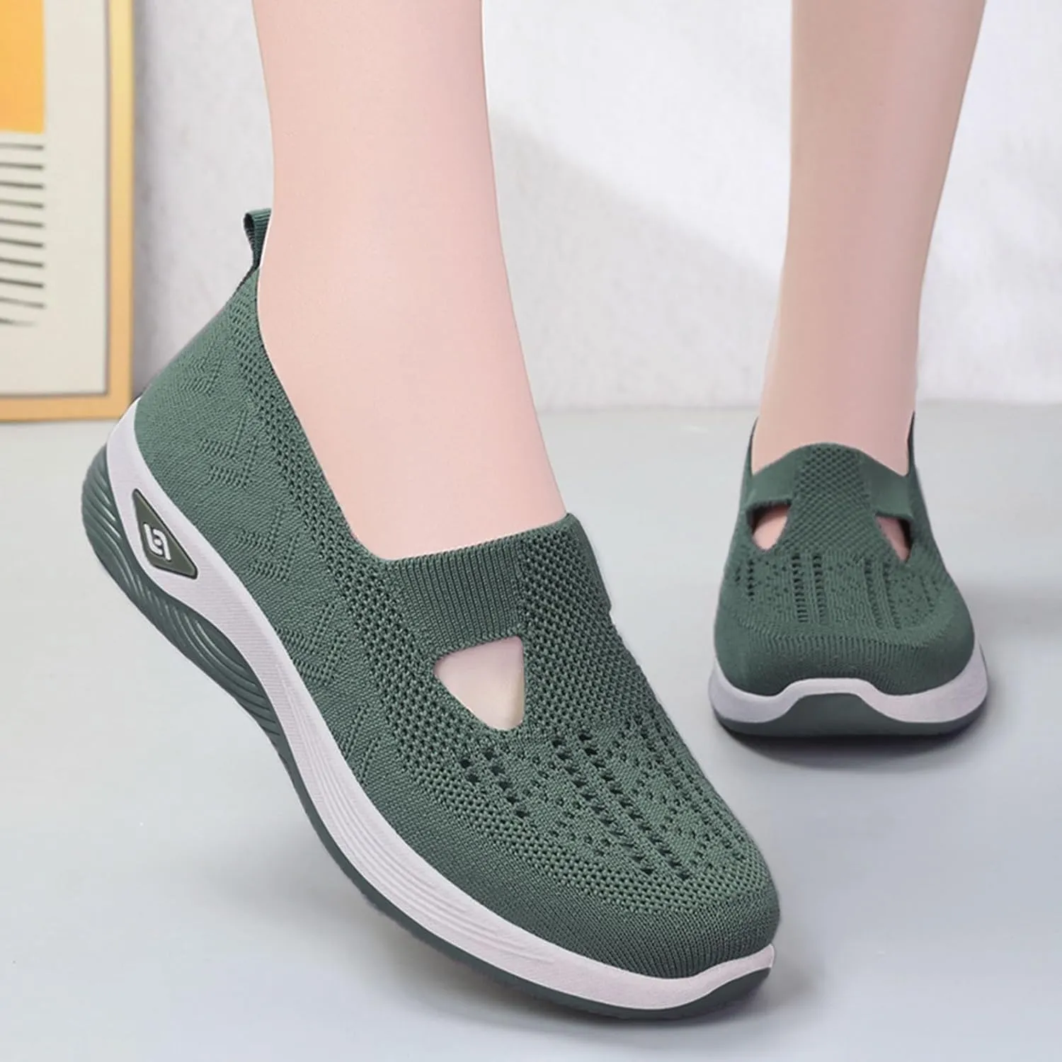 Cathalem Summer Sandals for Women 2024 Walking Slip on Diabetic Foam Shoes Hands Free Slip in Sneakers Arch Support