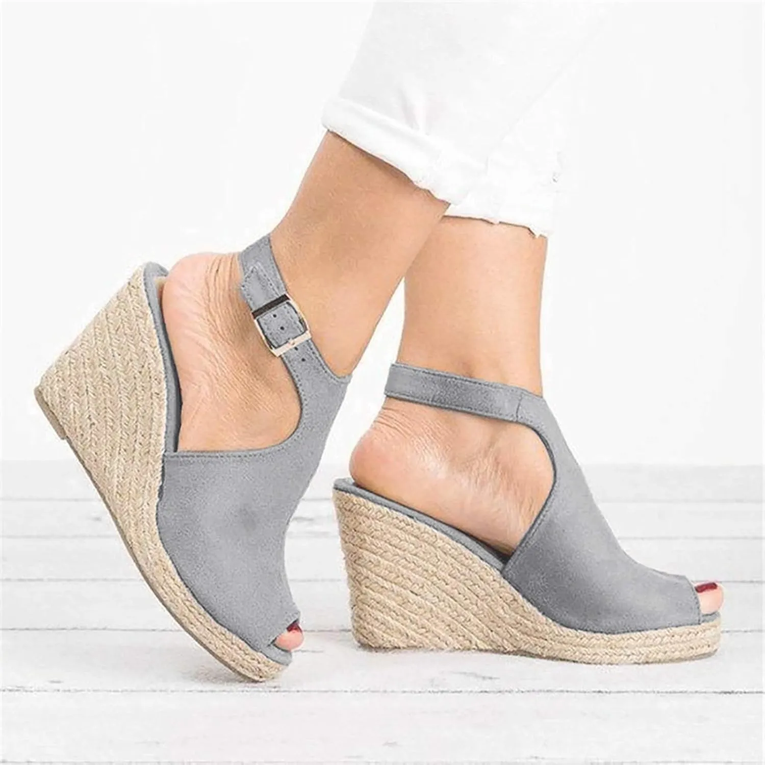 Cathalem Summer Sandals for Women 2024, Womens Espadrille Wedge Sandals Open Toe Ankle Strap Buckle Platform Sandals