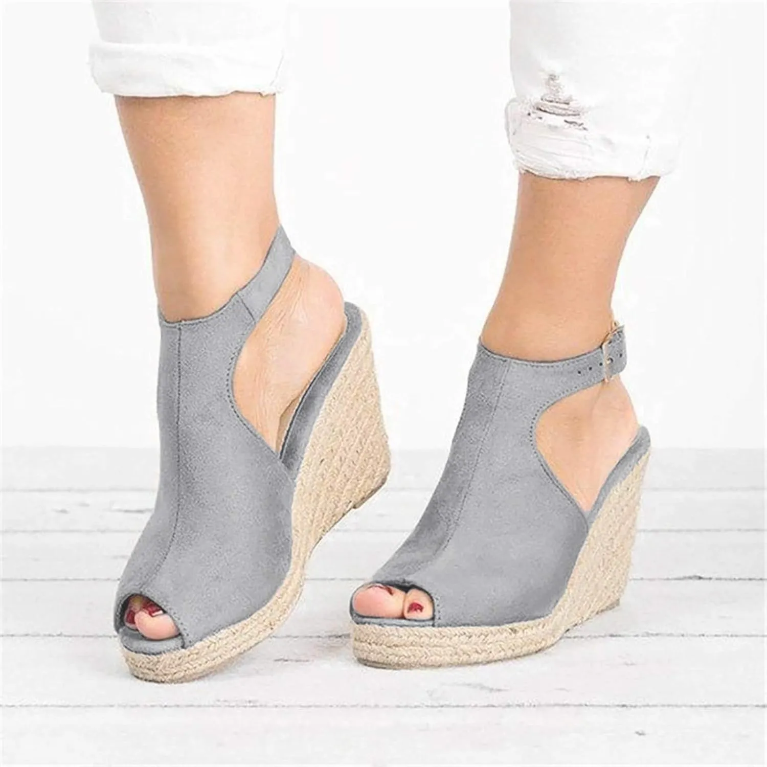 Cathalem Summer Sandals for Women 2024, Womens Espadrille Wedge Sandals Open Toe Ankle Strap Buckle Platform Sandals
