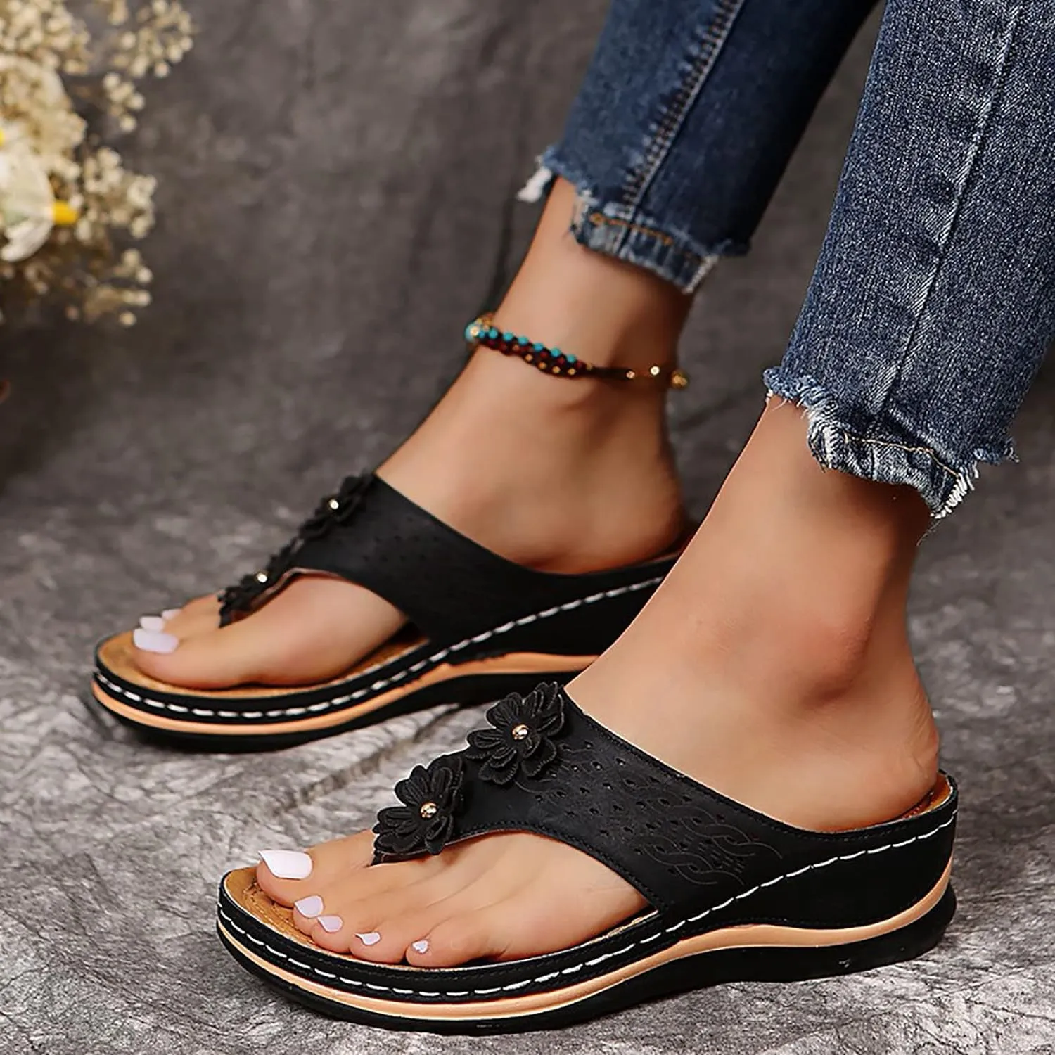 Cathalem Summer Sandals for Women 2024 Womens Walking Sandals with Arch Support Anti-Slip Comfortable Sandals