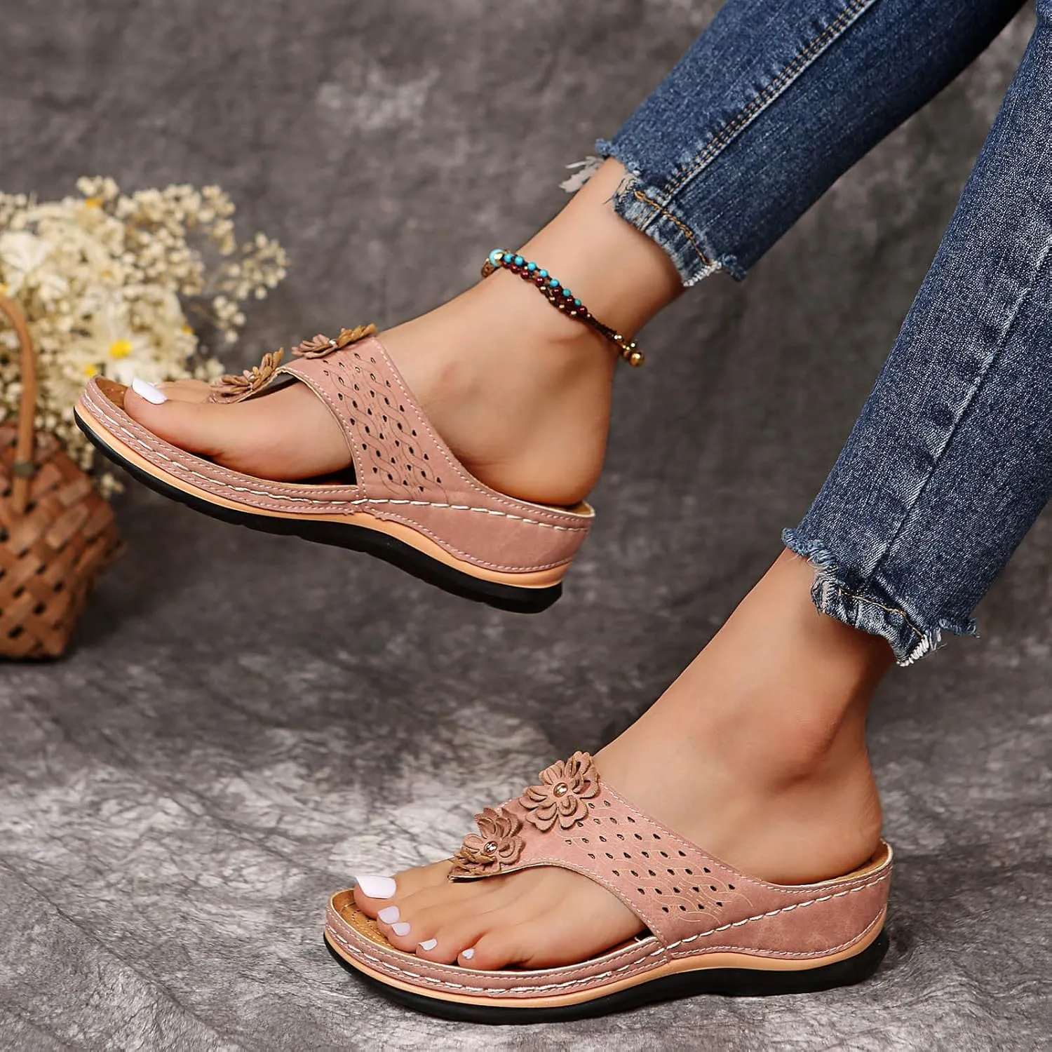 Cathalem Summer Sandals for Women 2024 Womens Walking Sandals with Arch Support Anti-Slip Comfortable Sandals
