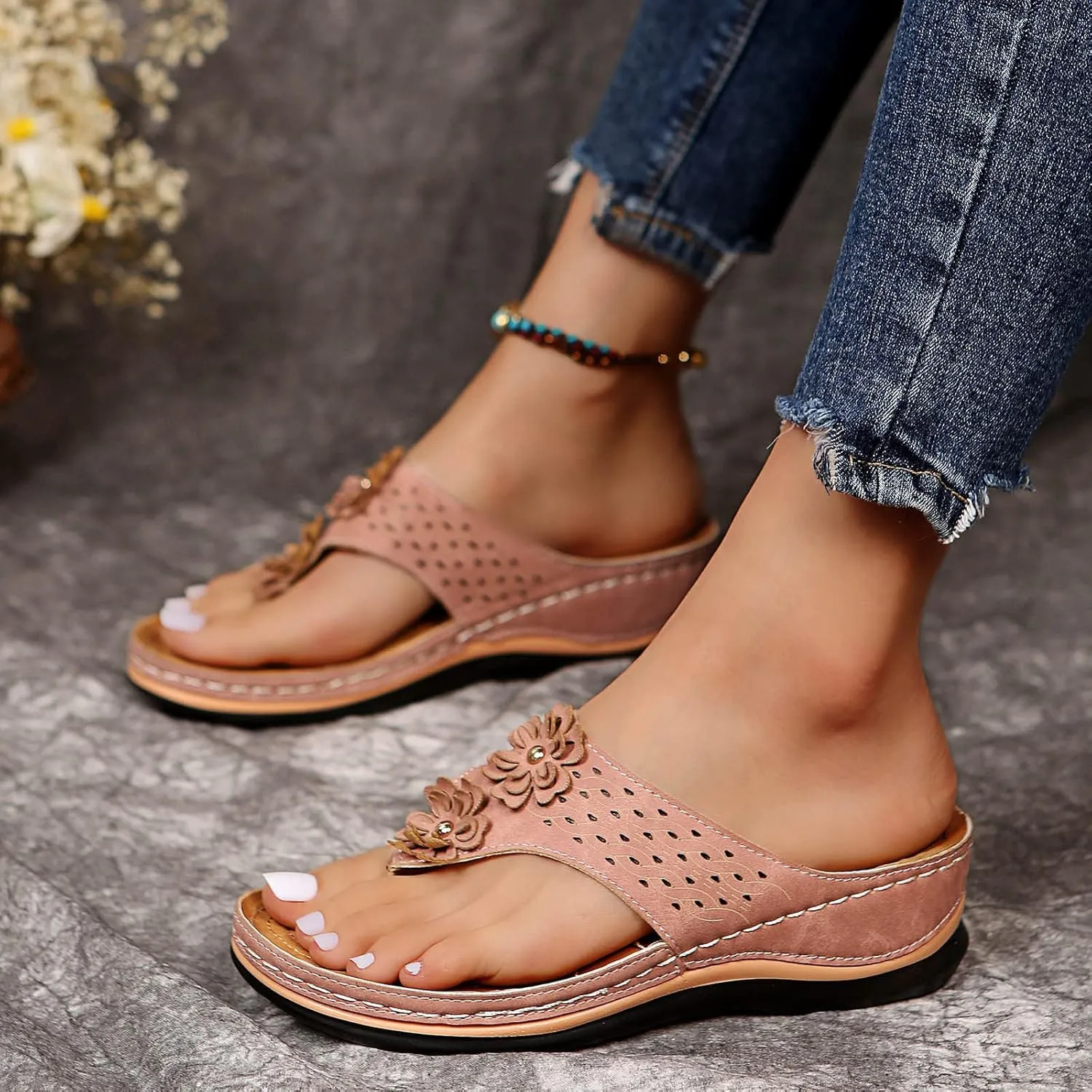 Cathalem Summer Sandals for Women 2024 Womens Walking Sandals with Arch Support Anti-Slip Comfortable Sandals