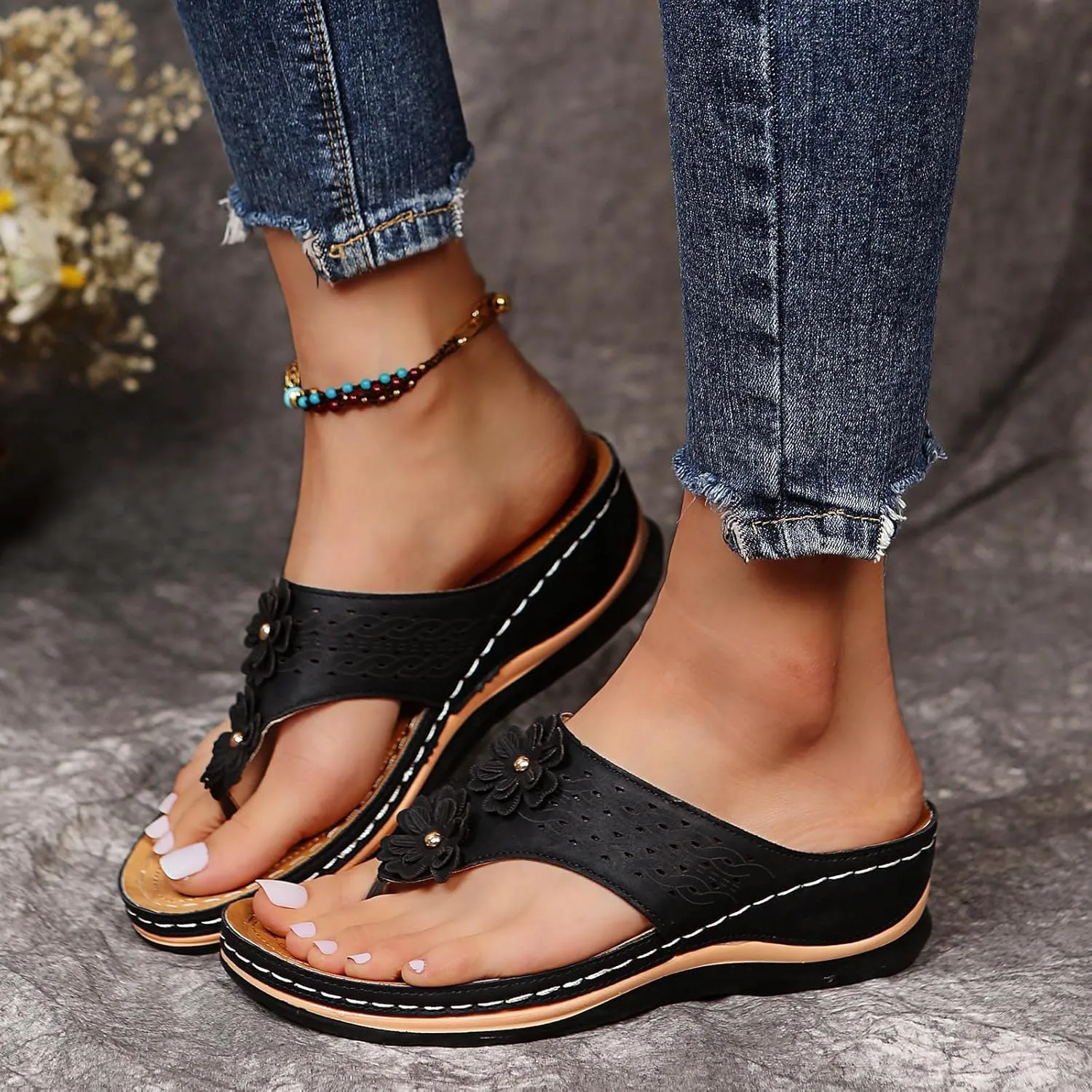 Cathalem Summer Sandals for Women 2024 Womens Walking Sandals with Arch Support Anti-Slip Comfortable Sandals