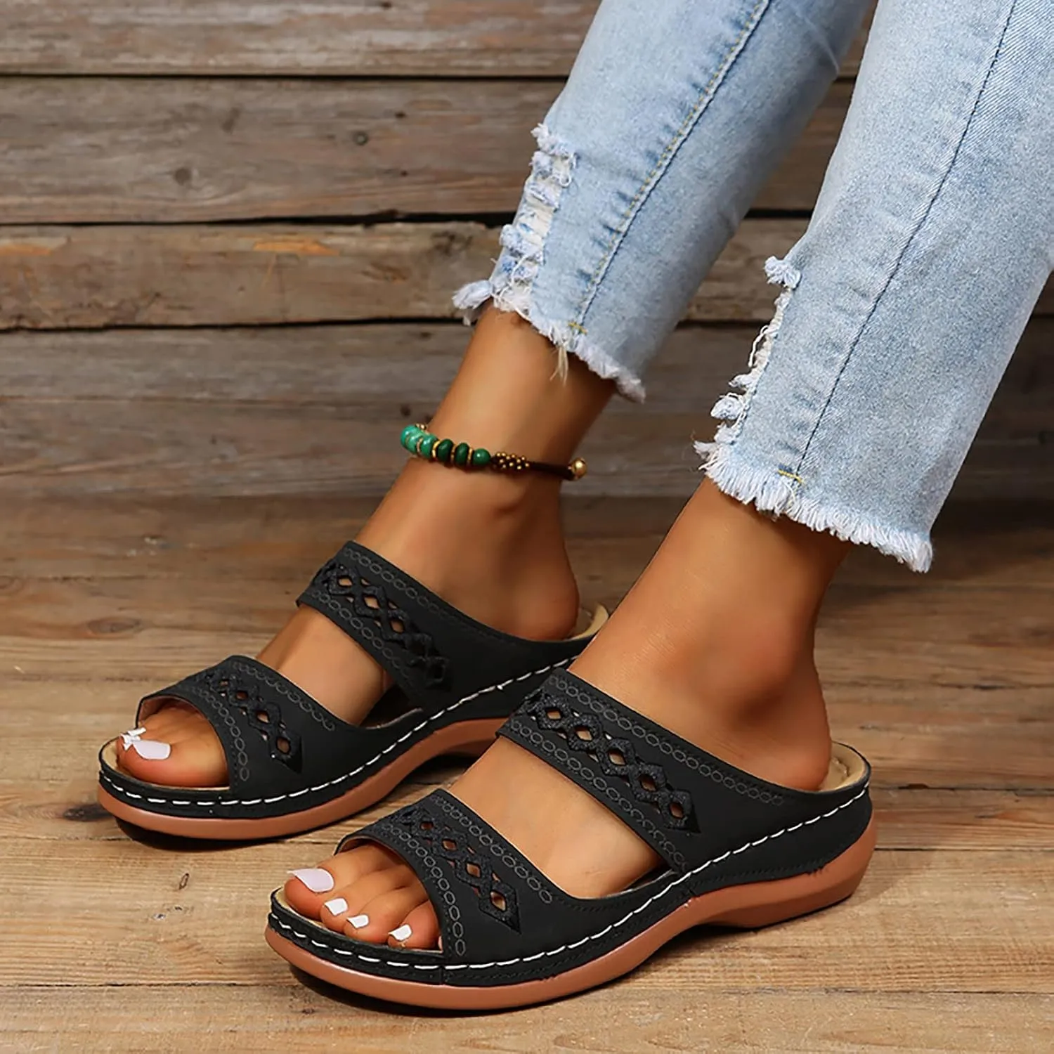 Cathalem Summer Sandals for Women 2024 Womens Walking Sandals with Arch Support Anti-Slip Comfortable Sandals