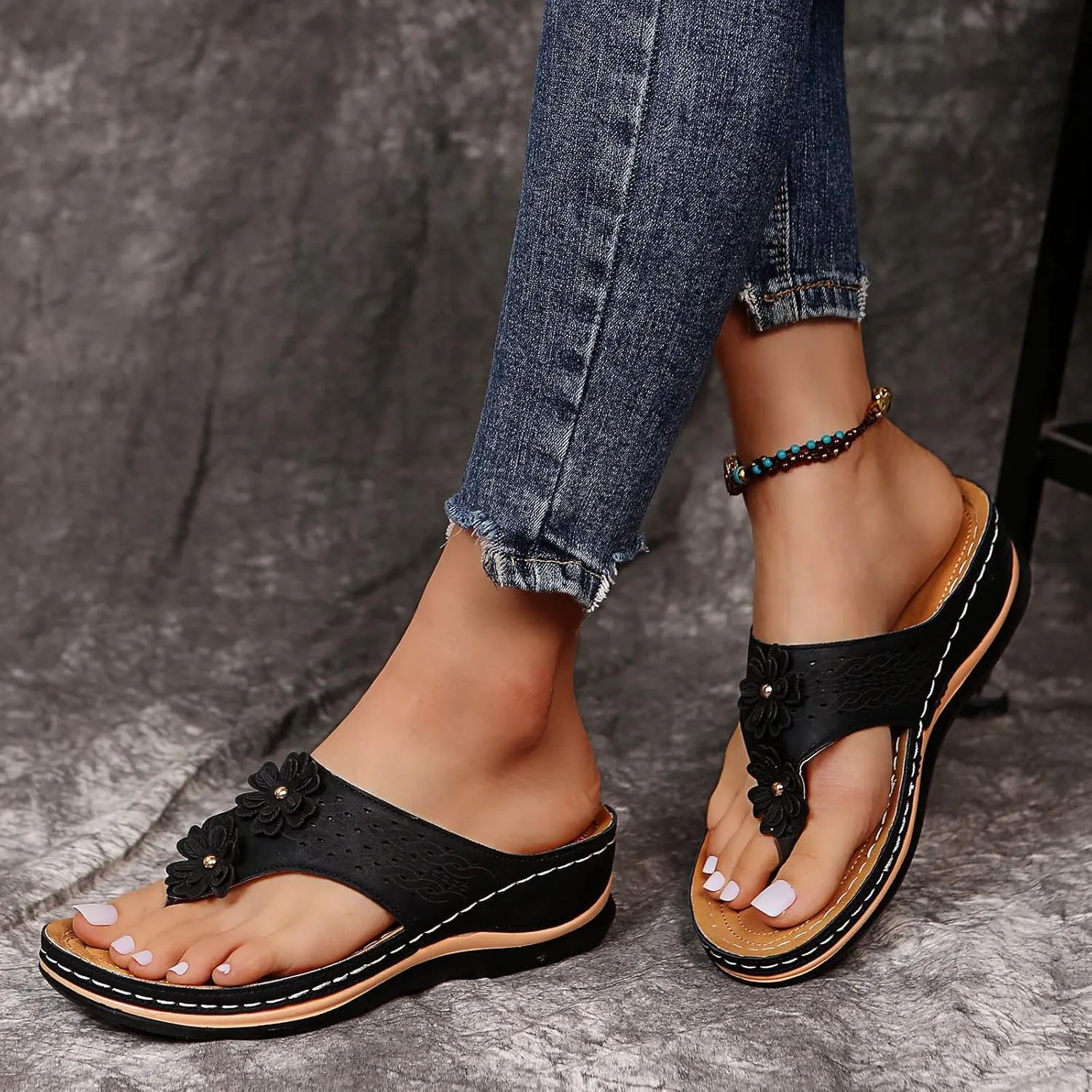 Cathalem Summer Sandals for Women 2024 Womens Walking Sandals with Arch Support Anti-Slip Comfortable Sandals