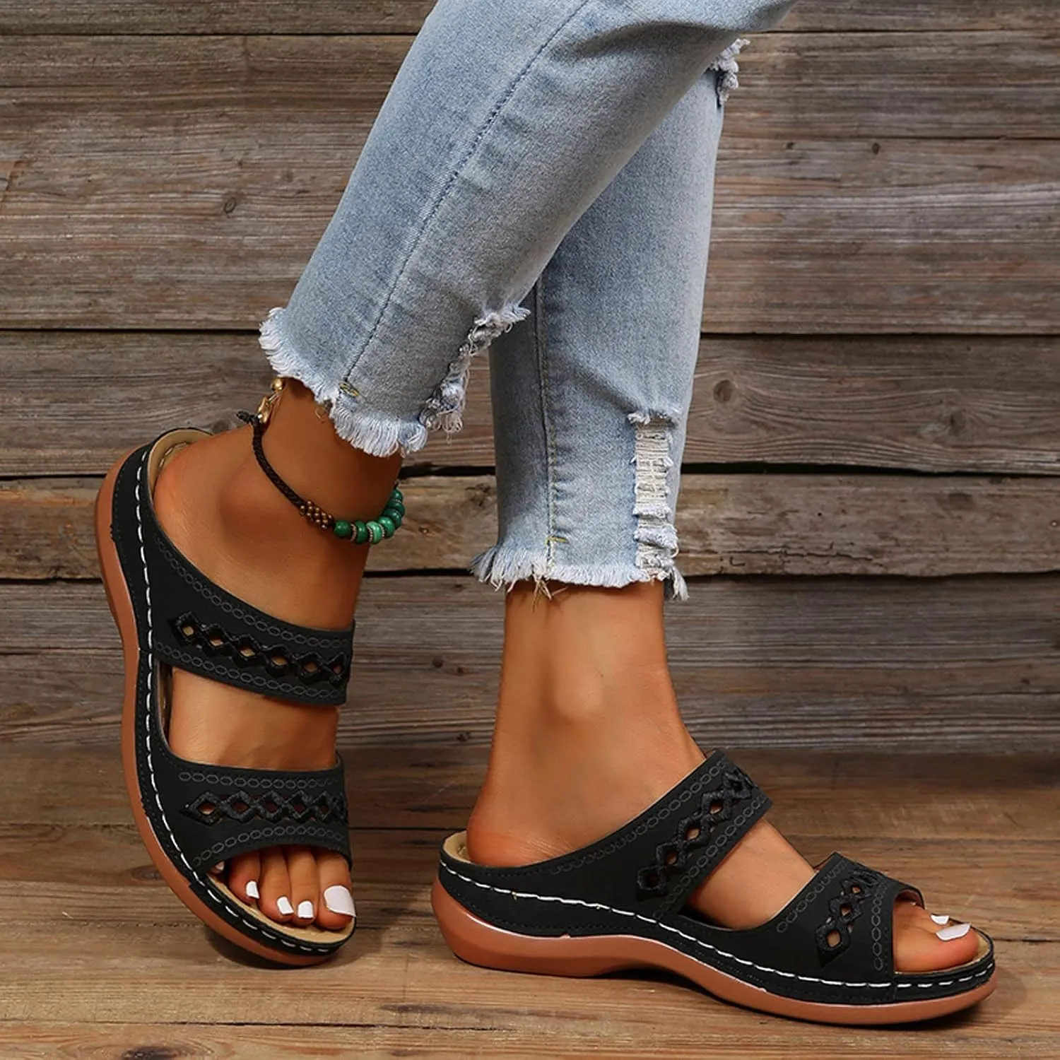 Cathalem Summer Sandals for Women 2024 Womens Walking Sandals with Arch Support Anti-Slip Comfortable Sandals