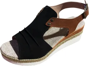 Cathalem Summer Sandals for Women 2024,Summer Platform Cork Wedges Espadrille Heel Strappy Leather Arch Support Sandals
