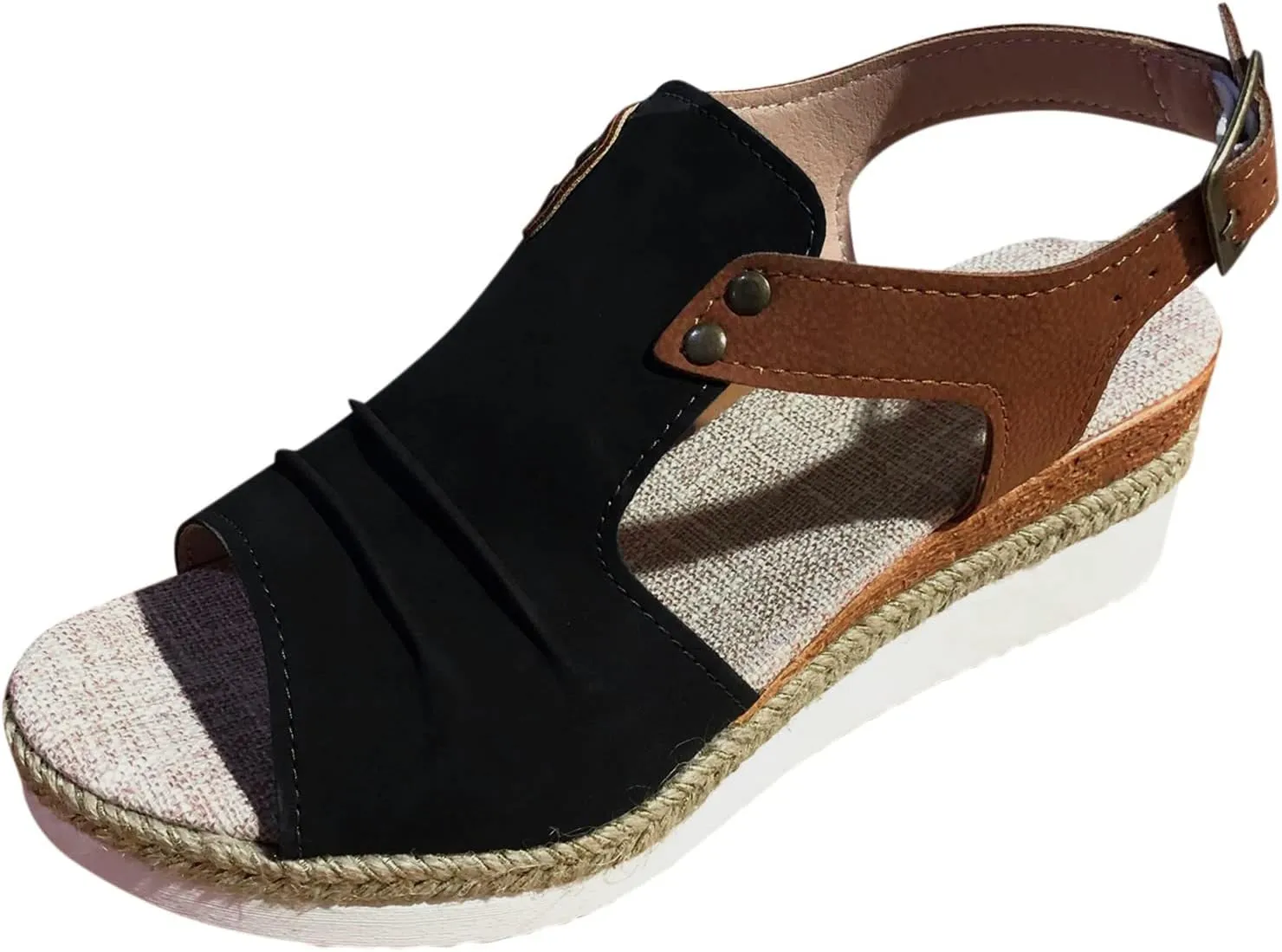 Cathalem Summer Sandals for Women 2024,Summer Platform Cork Wedges Espadrille Heel Strappy Leather Arch Support Sandals