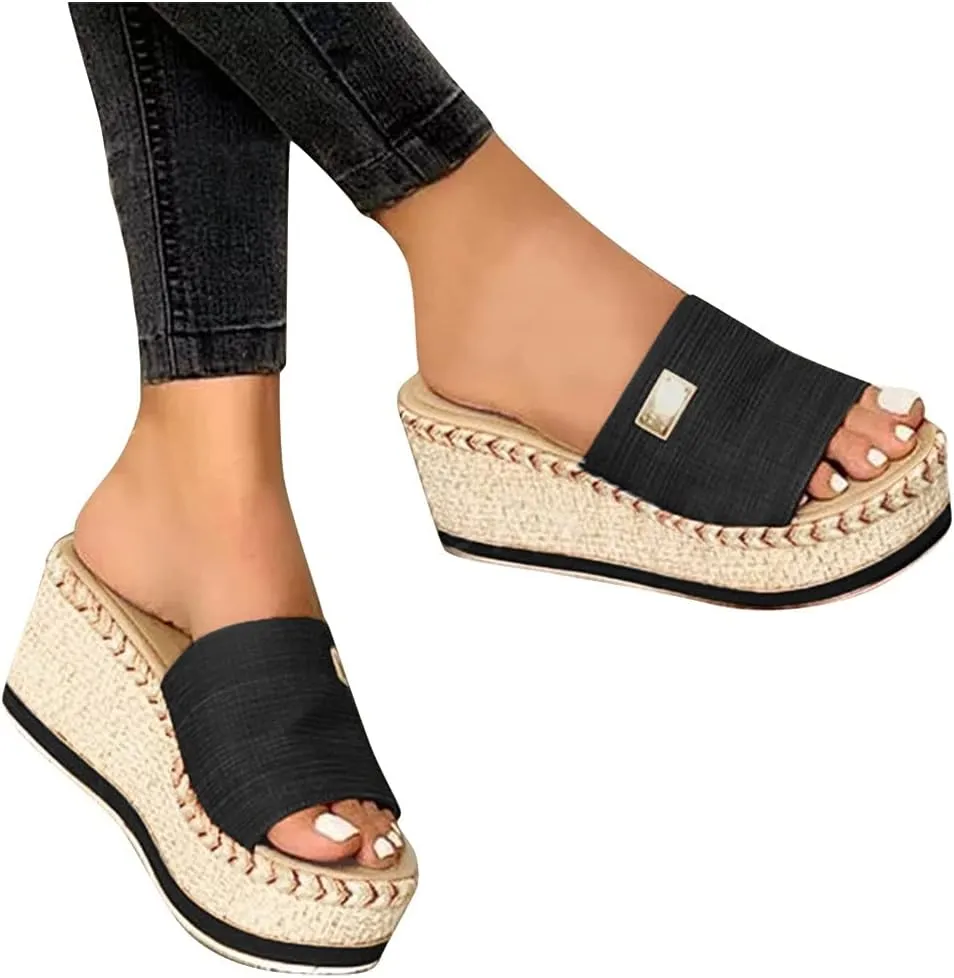 Cathalem Wedge Sandals for Women Fashion Casual Sandals Platform Summer High Heels Open Toe Espadrilles Sandals Slip on Shoes Women