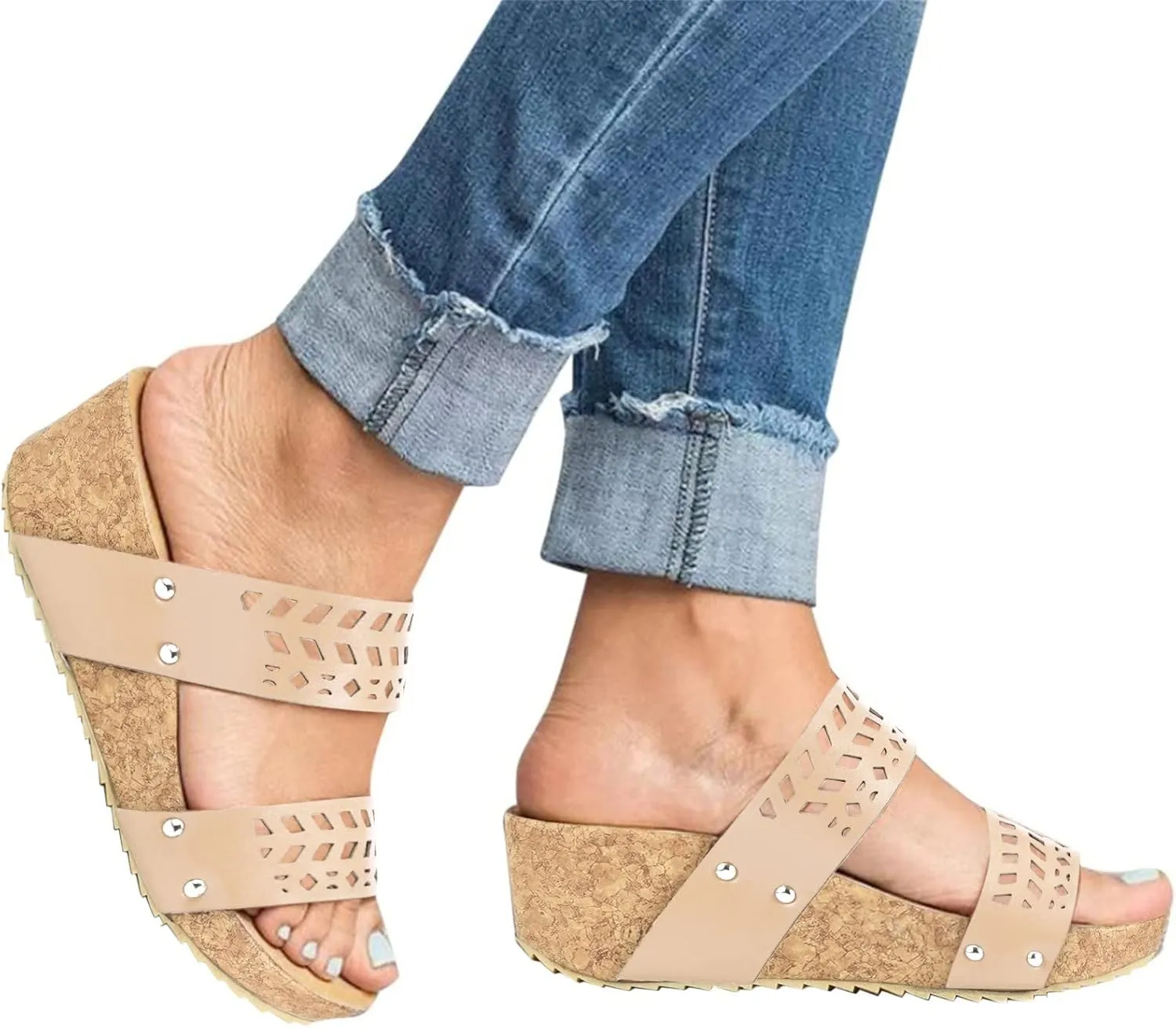 Cathalem Wedge Sandals for Women Slip on Platform Espadrille Sandals Slides Casual Open Toe Sandals Comfortable Sandals