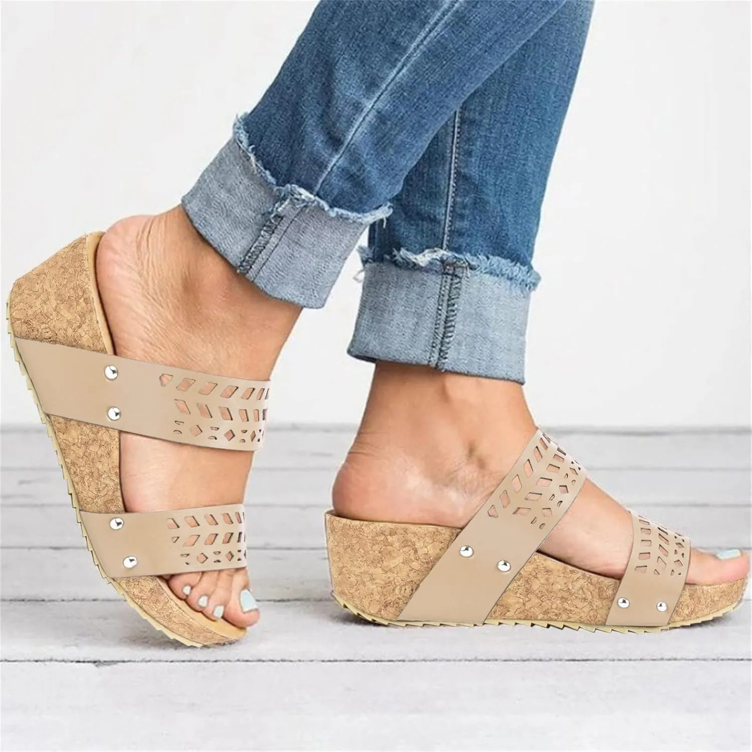 Cathalem Wedge Sandals for Women Slip on Platform Espadrille Sandals Slides Casual Open Toe Sandals Comfortable Sandals