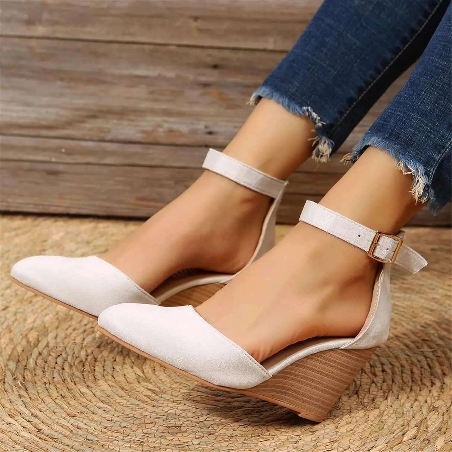 Cathalem Wedge Sandals for Womens Summer 2024 Closed Toe Sandals Women Casual Ankle Strap Closed Toe Espadrilles