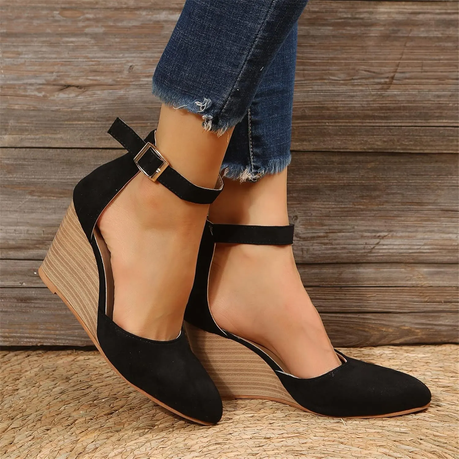 Cathalem Wedge Sandals for Womens Summer 2024 Closed Toe Sandals Women Casual Ankle Strap Closed Toe Espadrilles