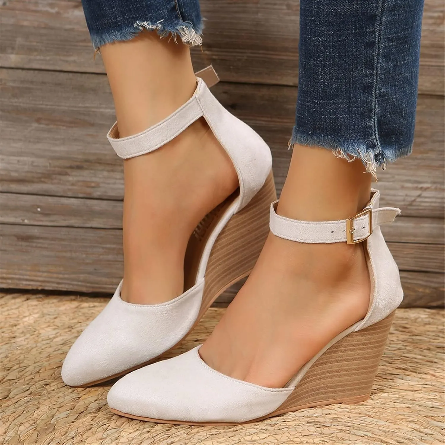 Cathalem Wedge Sandals for Womens Summer 2024 Closed Toe Sandals Women Casual Ankle Strap Closed Toe Espadrilles