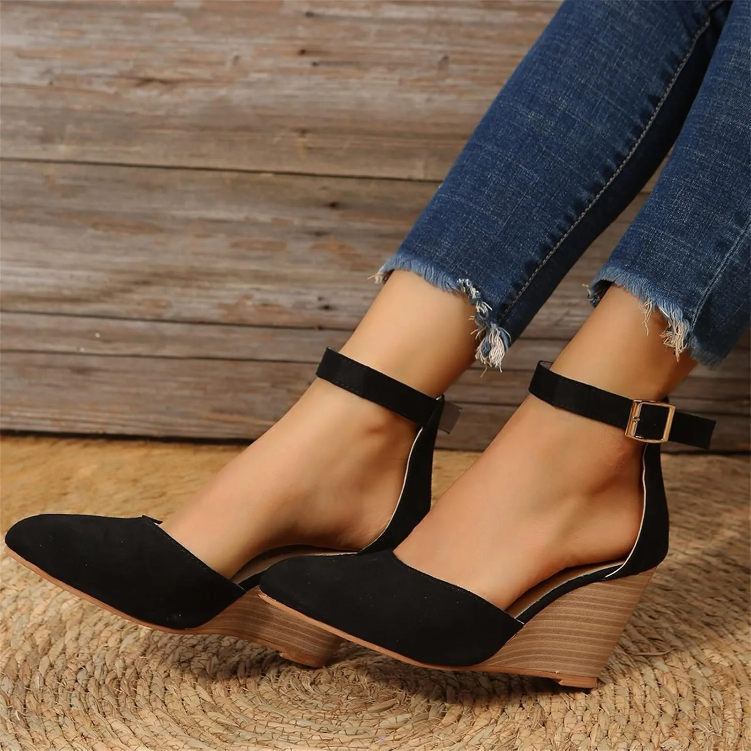 Cathalem Wedge Sandals for Womens Summer 2024 Closed Toe Sandals Women Casual Ankle Strap Closed Toe Espadrilles