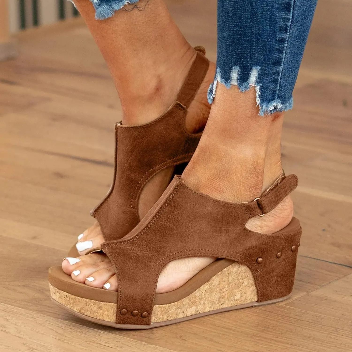 Cathalem Wedge Sandals for Women,Women's Wedge Sandals Mid Heel Buckle Ankle Strap Espadrilles Wedge Platform Sandals