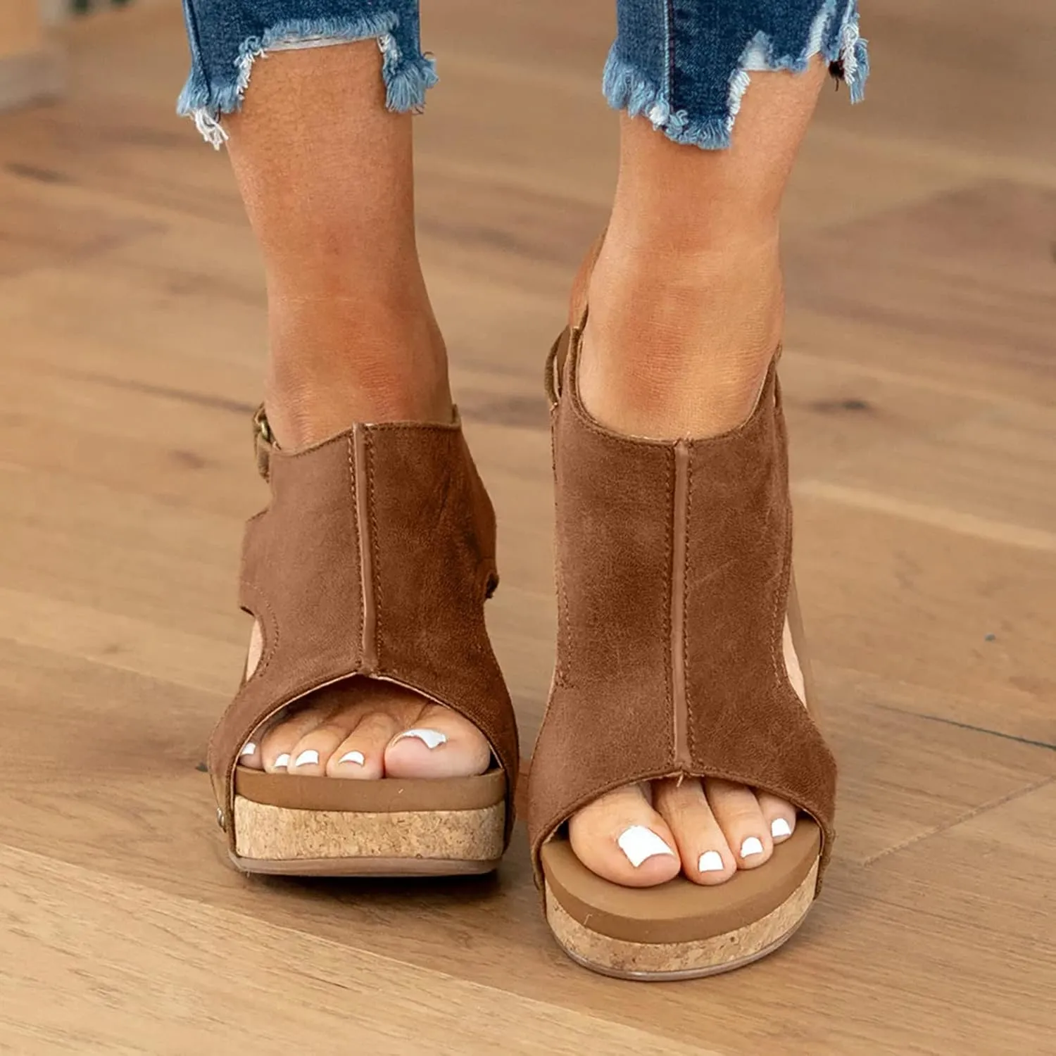Cathalem Wedge Sandals for Women,Women's Wedge Sandals Mid Heel Buckle Ankle Strap Espadrilles Wedge Platform Sandals