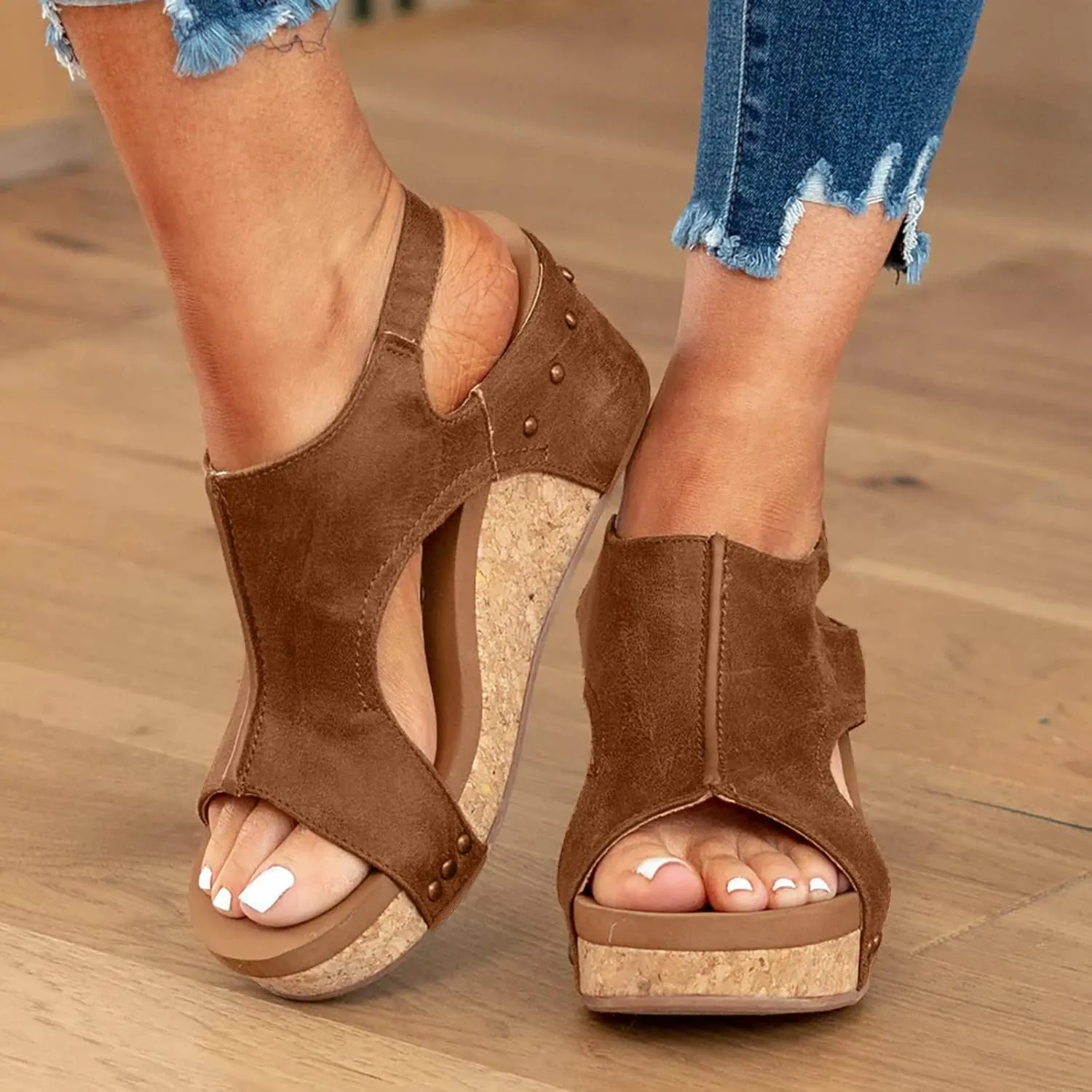 Cathalem Wedge Sandals for Women,Women's Wedge Sandals Mid Heel Buckle Ankle Strap Espadrilles Wedge Platform Sandals