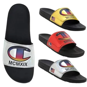 Champion Unisex 1919 Logo IPO Metallic Slide Sandals