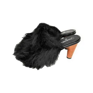 Chanel Interlocking CC Logo Fur Slide Mules 35.5
