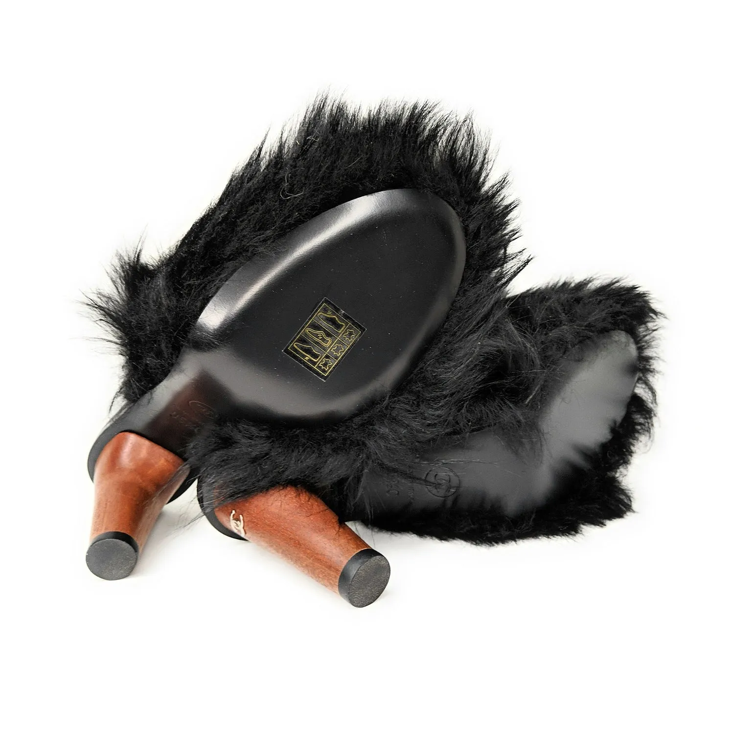 Chanel Interlocking CC Logo Fur Slide Mules 35.5