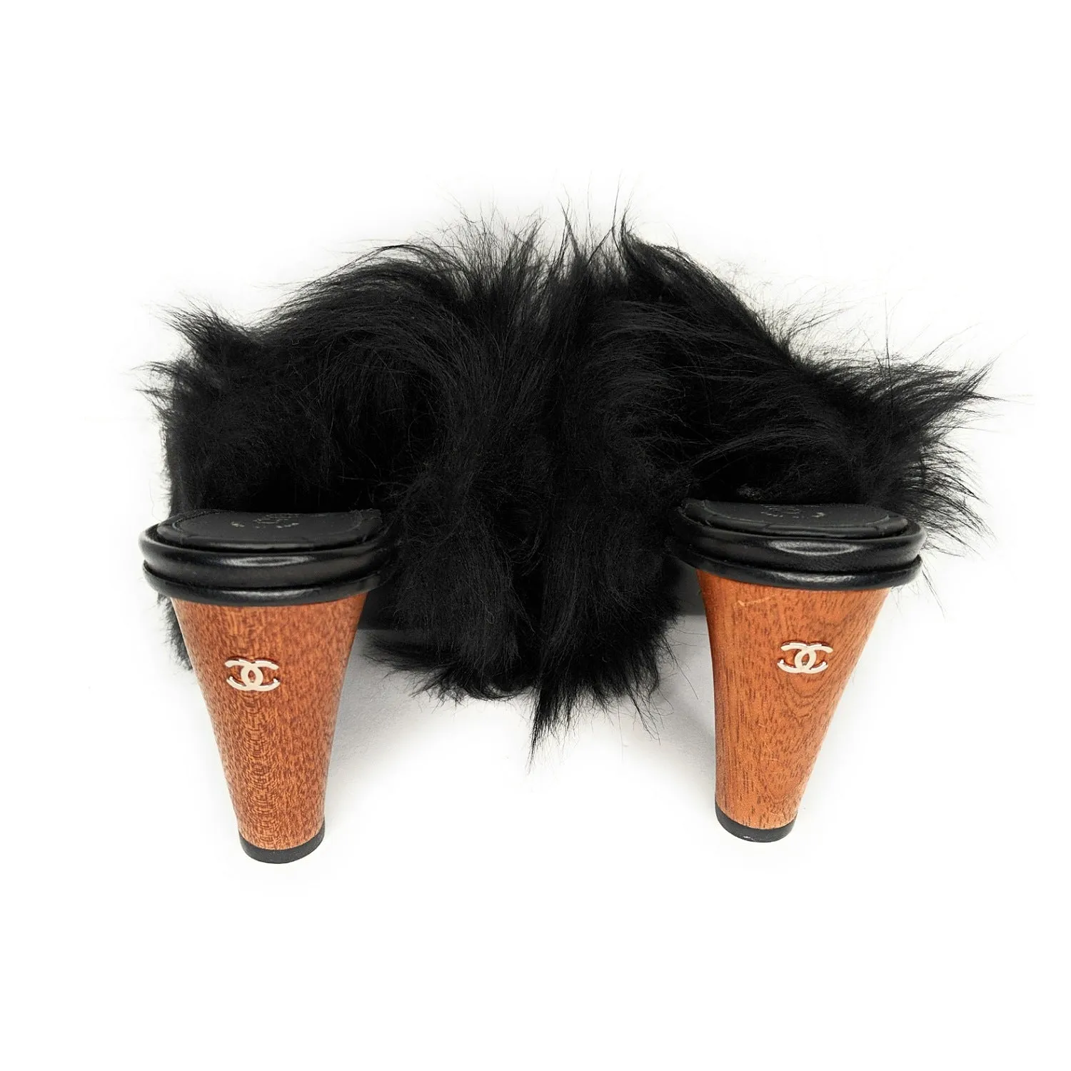 Chanel Interlocking CC Logo Fur Slide Mules 35.5