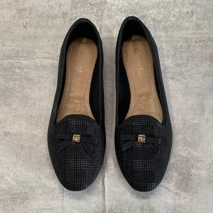 CHARTER CLUB Women's Black Plaid Kimii Deconstructed Almond-Toe Slip-On Flats SZ 6.5