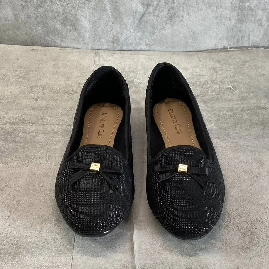 CHARTER CLUB Women's Black Plaid Kimii Deconstructed Almond-Toe Slip-On Flats SZ 6.5