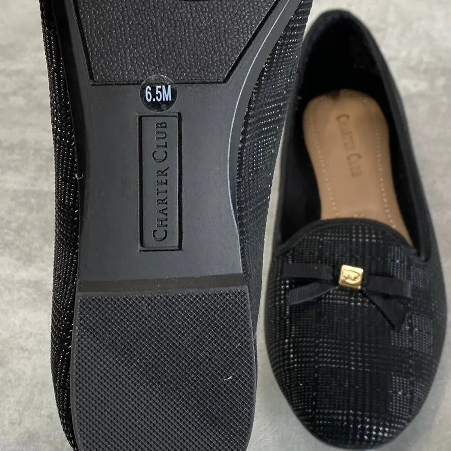 CHARTER CLUB Women's Black Plaid Kimii Deconstructed Almond-Toe Slip-On Flats SZ 6.5