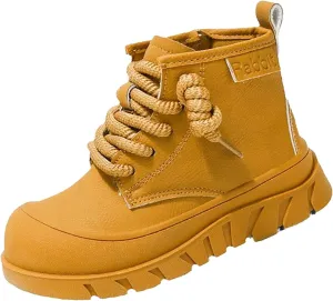 Chunky Sole Leather Booties For Childrens Boys Girls Kids Fashion Lace-Up Shoes aterproof Flat Non Slip Breathable Shoes