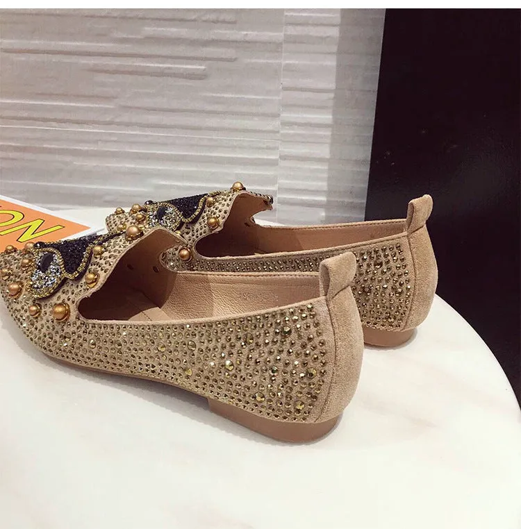 Cilool Rhinestone Rivet Flat Pointed Joker  Fashion Shoes