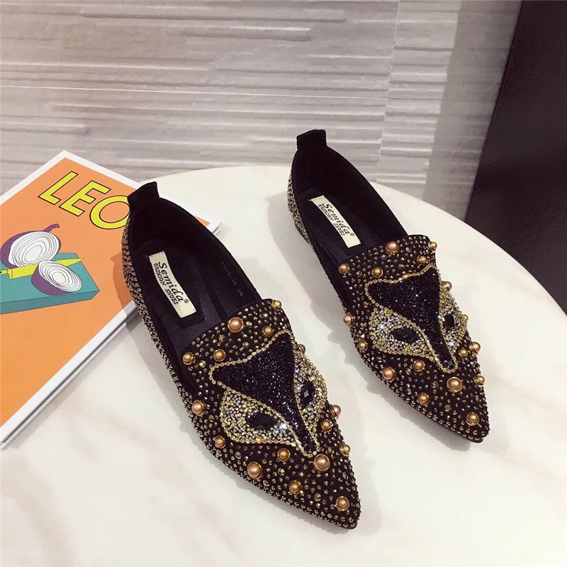 Cilool Rhinestone Rivet Flat Pointed Joker  Fashion Shoes