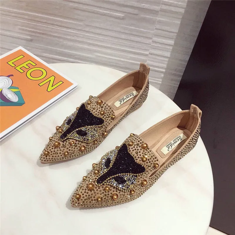 Cilool Rhinestone Rivet Flat Pointed Joker  Fashion Shoes