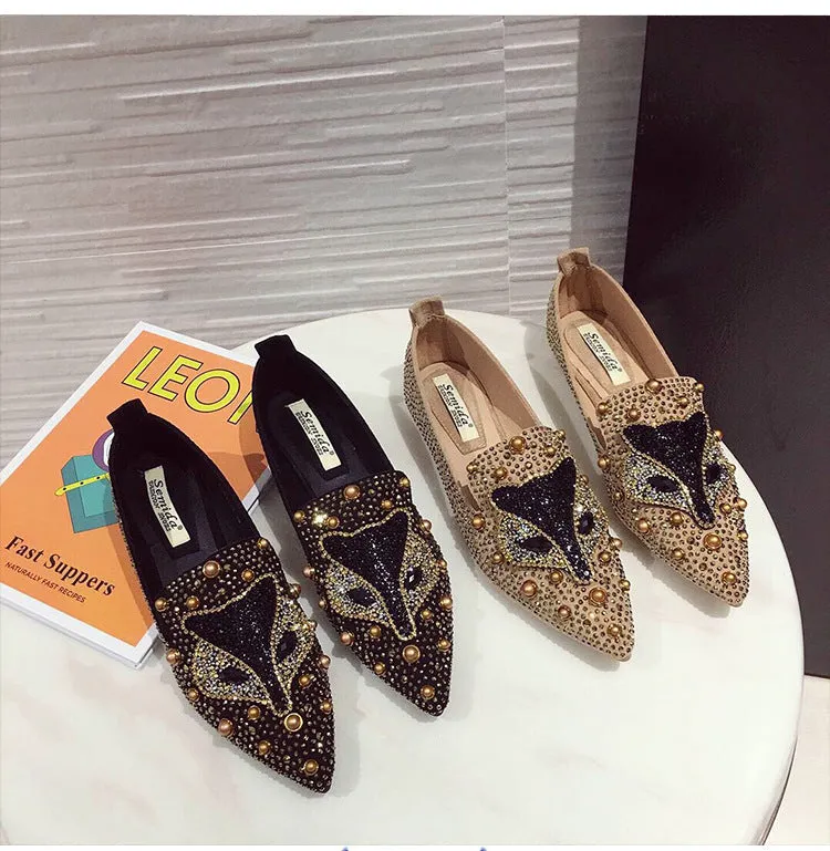 Cilool Rhinestone Rivet Flat Pointed Joker  Fashion Shoes