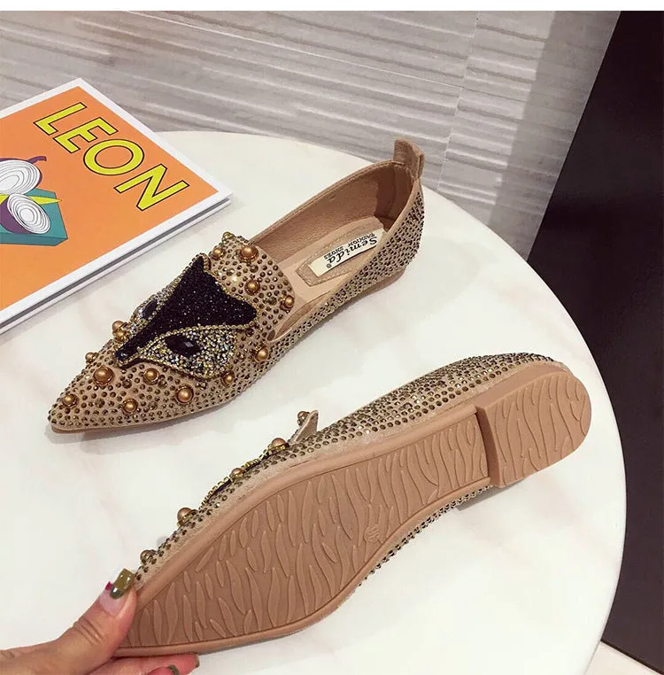 Cilool Rhinestone Rivet Flat Pointed Joker  Fashion Shoes