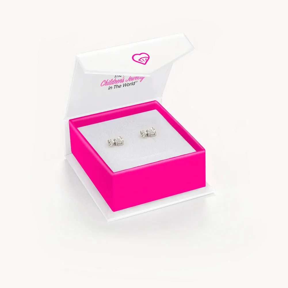 Classic Ribbon Bow Baby / Toddler / Kids Earrings Screw Back - Sterling Silver