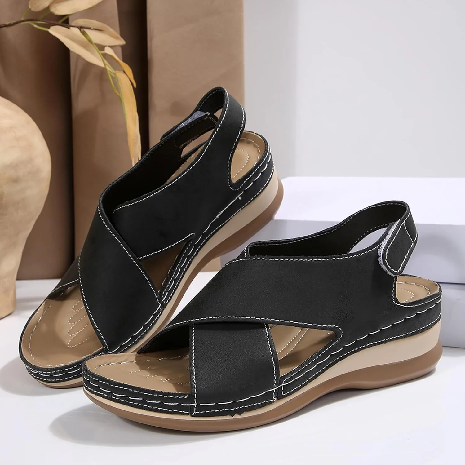 Comfortable Dressy Summer Shoes Women's Shoes Wedge Heel Open Toe Fish Mouth Sandals Fashion Casual Bohemian Sandals