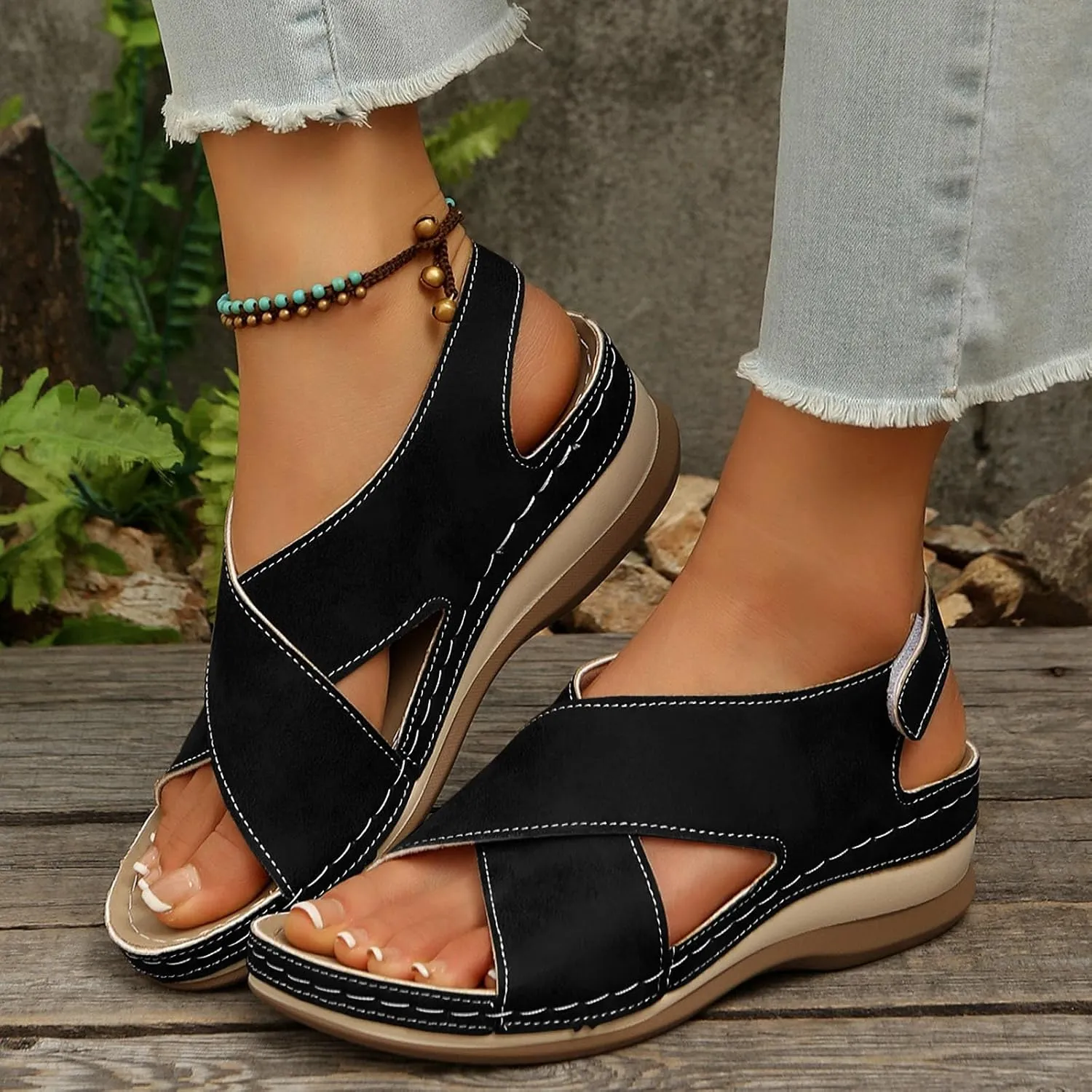 Comfortable Dressy Summer Shoes Women's Shoes Wedge Heel Open Toe Fish Mouth Sandals Fashion Casual Bohemian Sandals