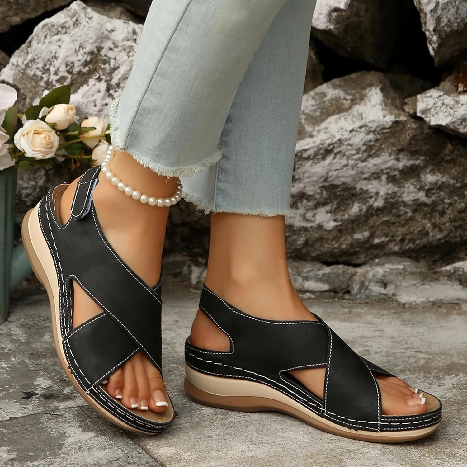Comfortable Dressy Summer Shoes Women's Shoes Wedge Heel Open Toe Fish Mouth Sandals Fashion Casual Bohemian Sandals