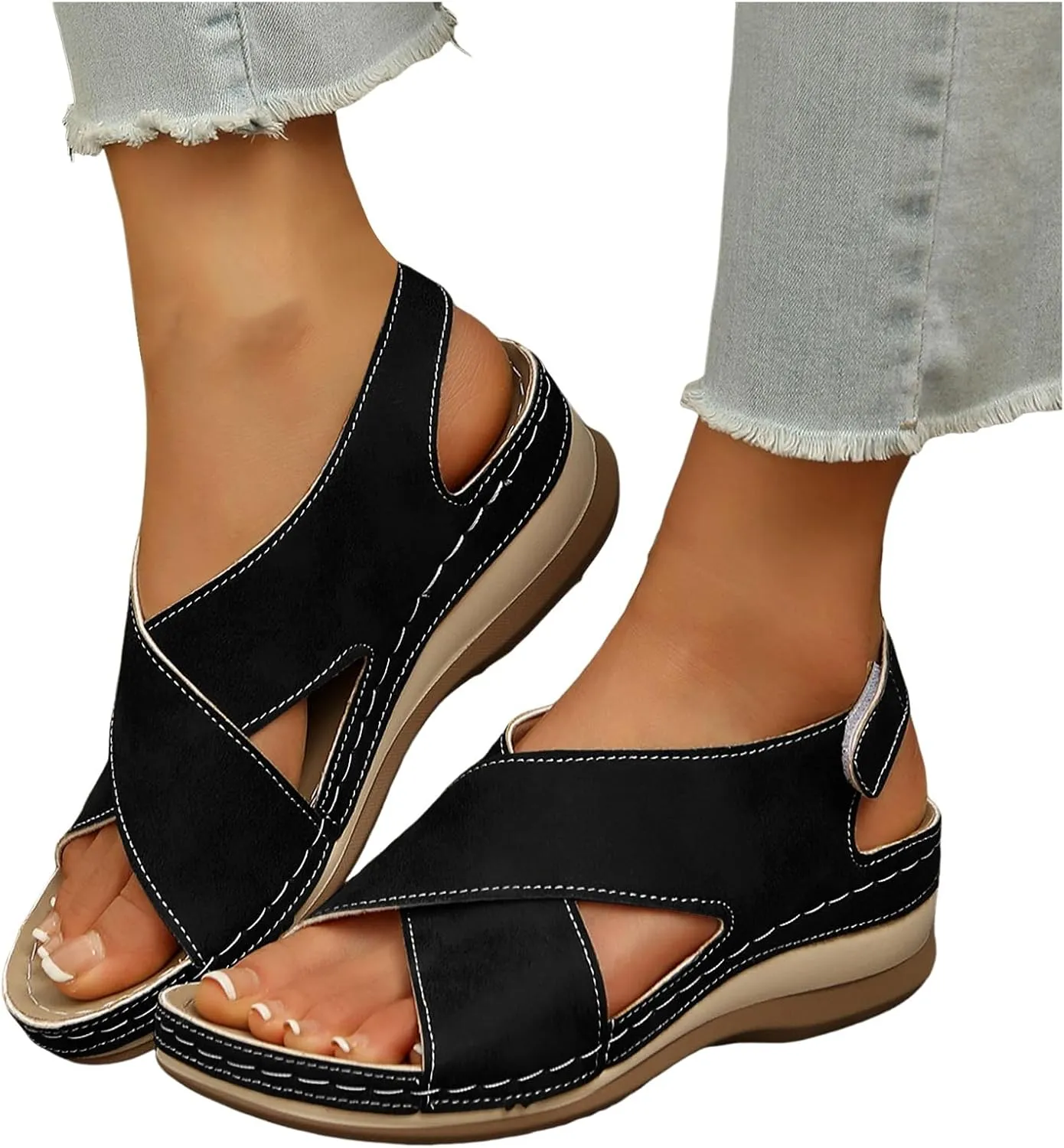 Comfortable Dressy Summer Shoes Women's Shoes Wedge Heel Open Toe Fish Mouth Sandals Fashion Casual Bohemian Sandals