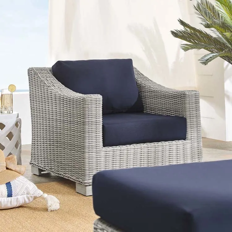 Conway Sunbrella Outdoor Patio Wicker Rattan Two-Piece Armchair and Ottoman Set