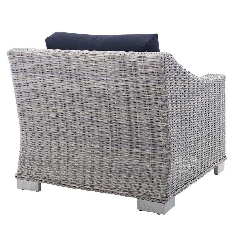 Conway Sunbrella Outdoor Patio Wicker Rattan Two-Piece Armchair and Ottoman Set