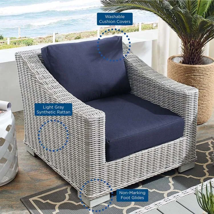 Conway Sunbrella Outdoor Patio Wicker Rattan Two-Piece Armchair and Ottoman Set