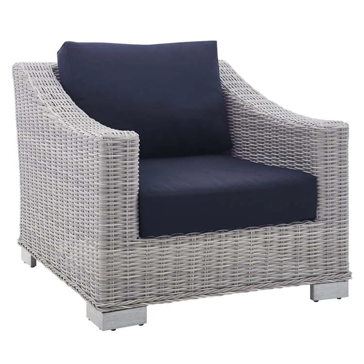Conway Sunbrella Outdoor Patio Wicker Rattan Two-Piece Armchair and Ottoman Set